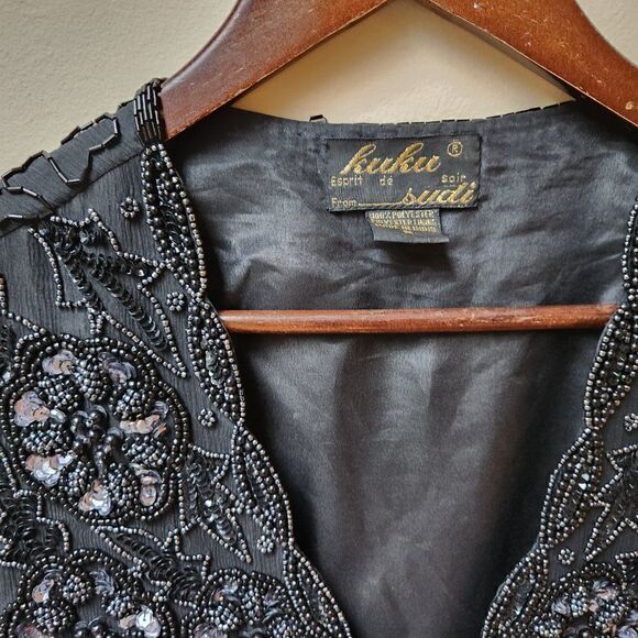 vintage black sequinned holiday blouse - Picture 5 of 7